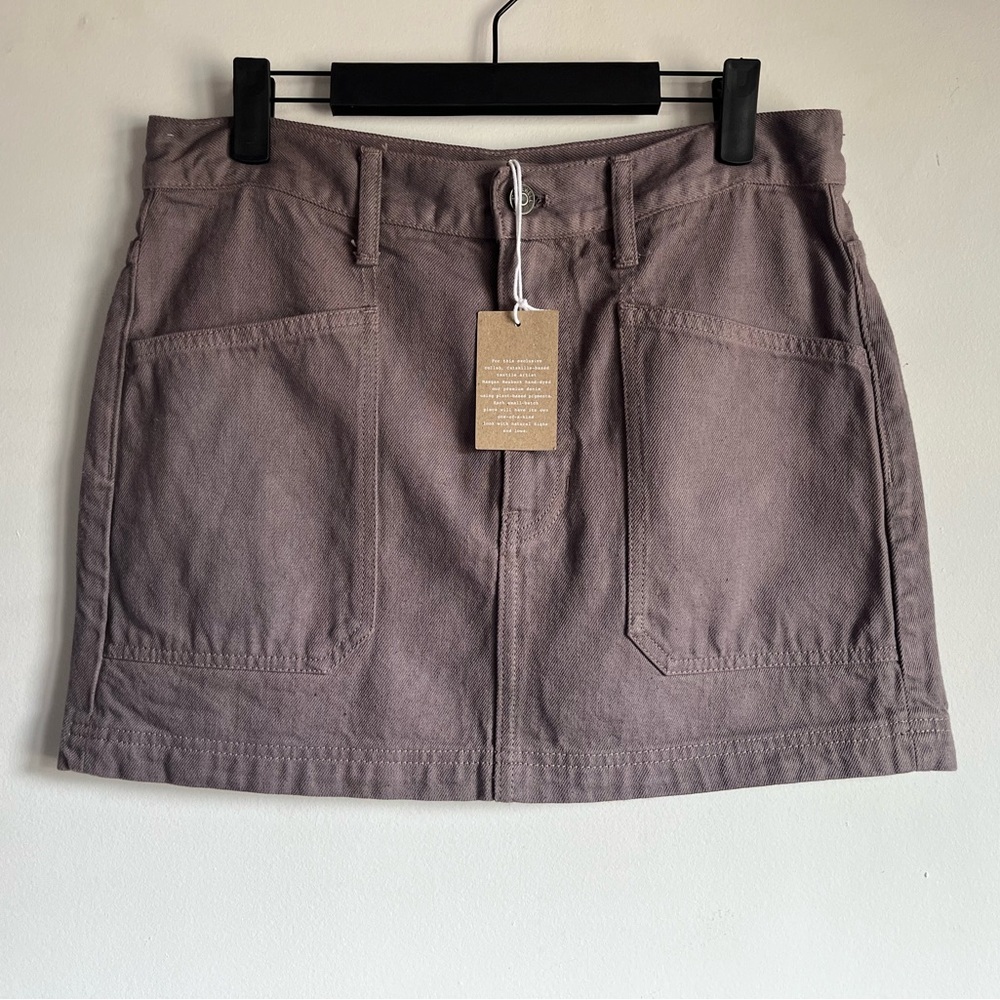 Madewell x MN Dye Studio Denim Patch Pocket Mini Skirt Size 27 Chalked Fig $108